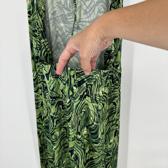 Topshop Psychedelic Satin Slip Midi Sleeveless Open Back Side Slit Womens Dress - Picture 8 of 15